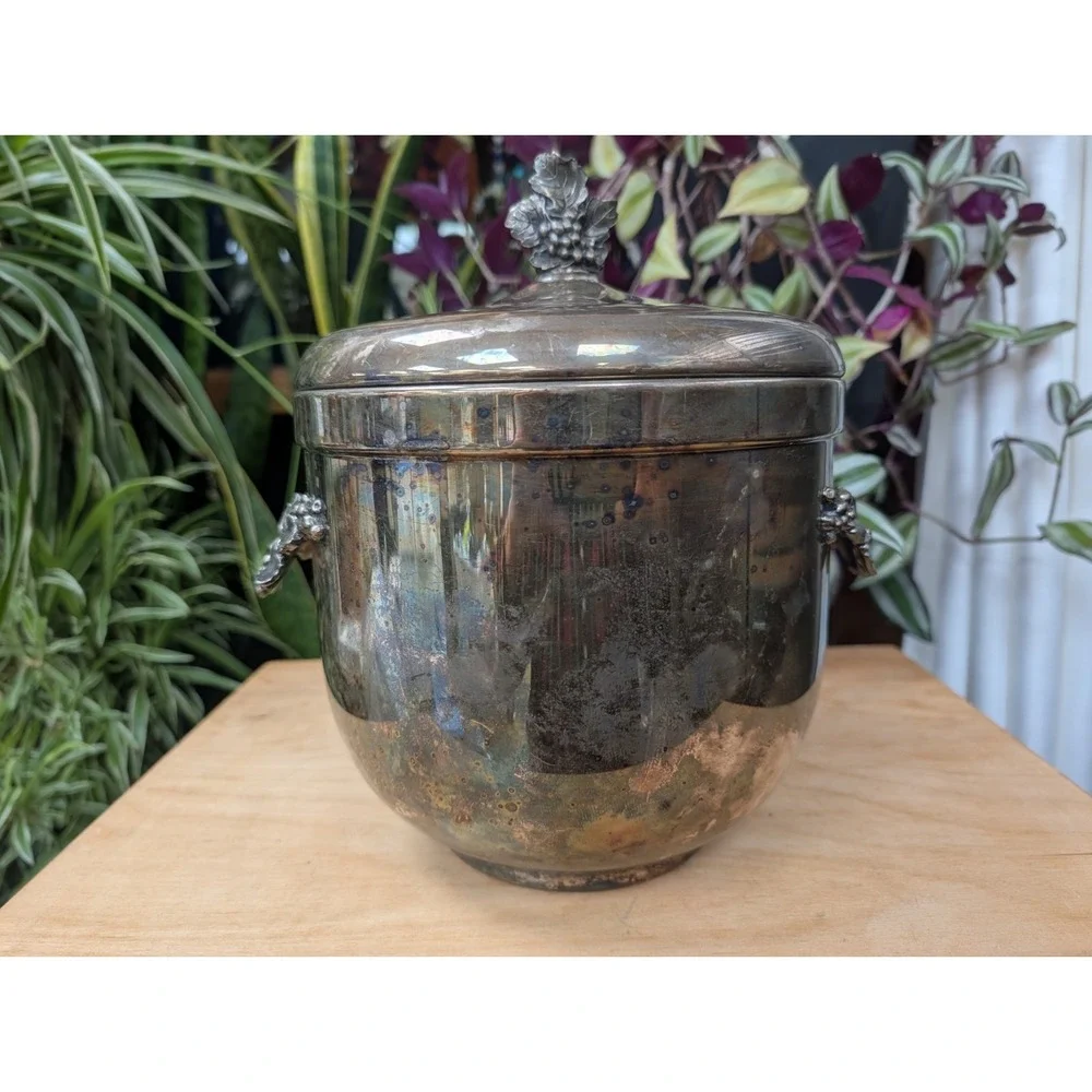 Vintage Gorham EP Y094 Ice Bucket with Lid Ceramic Lined 11